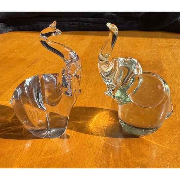 Lead Crystal Elephant Small Figurine Lot of 2 Paperweight Trunk Up - Picture 3 of 12